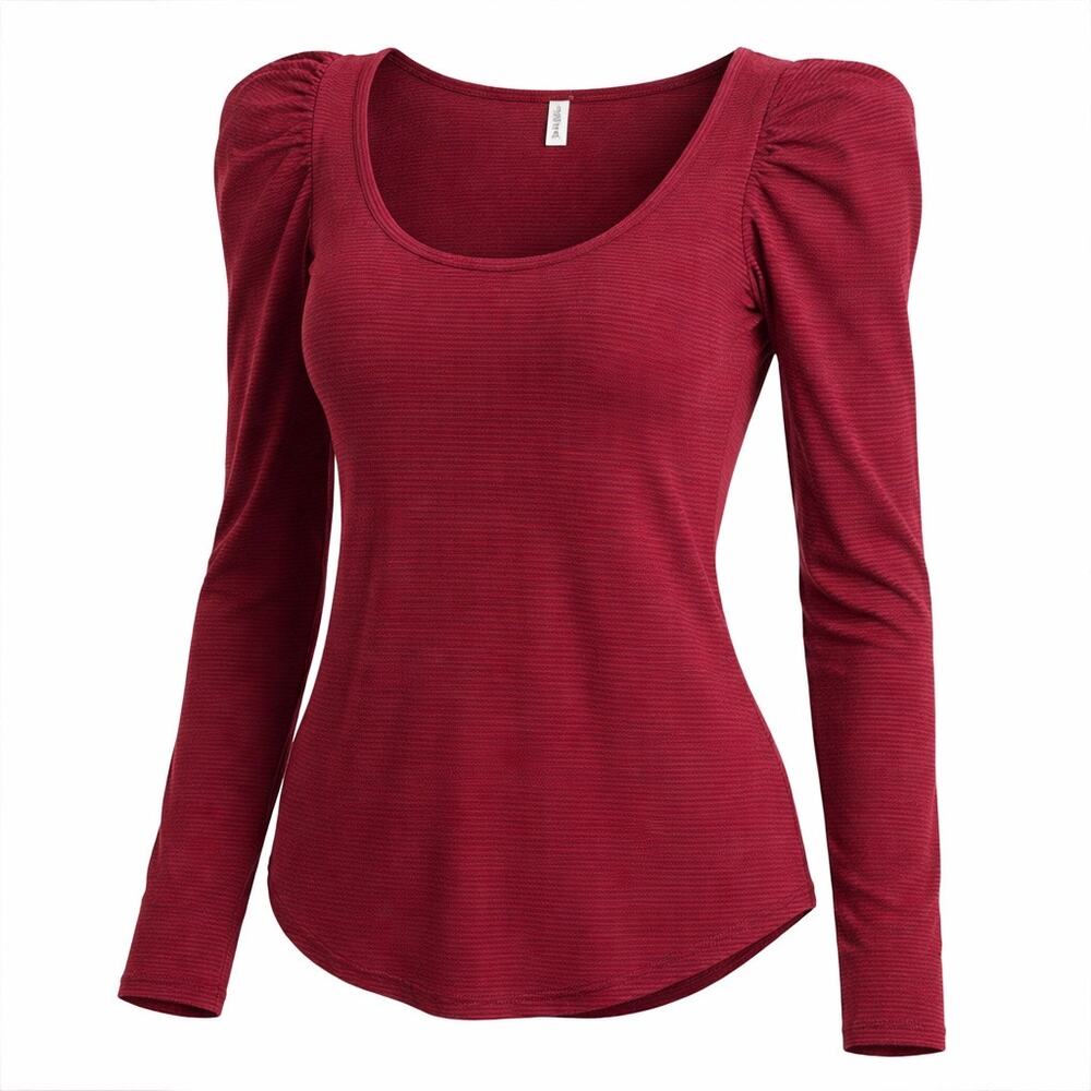Free People Burgundy Ribbed Long Sleeve Top Scoop Neck Boho Size L